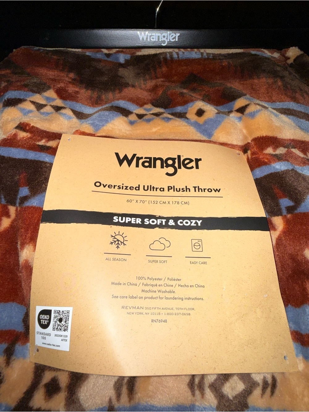 NEW WRANGLER OVERSIZED ULTRA PLUSH THROW 60x70” AZTEC SOUTHWEST THEME BEAUTIFUL - Picture 3 of 8